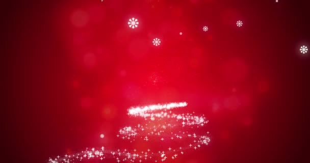 Animation Snow Falling Christmas Tree Decoration Red Background Christmas Tradition — Stock Video