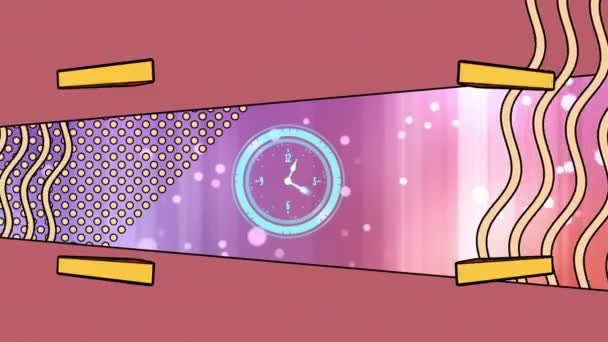 Animation Clock Triangles Wavy Lines Light Spots Pink Purple Light — Stock Video