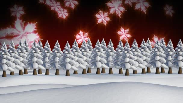 Animation Neige Tombant Sur Les Arbres Sur Fond Rouge Noël — Video
