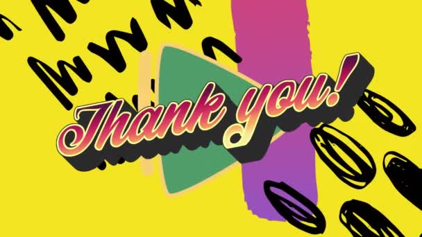 Animation Thank You Text Colorful Graphics Shapes Background Social Media — Stock Video