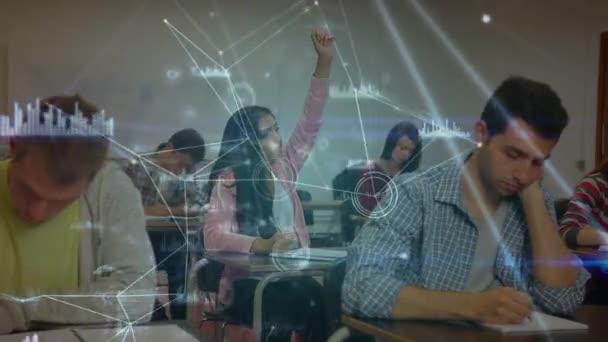 Animering Nätverk Anslutningar Över Elevernas Lärande Global Utbildning Digitalt Gränssnitt — Stockvideo