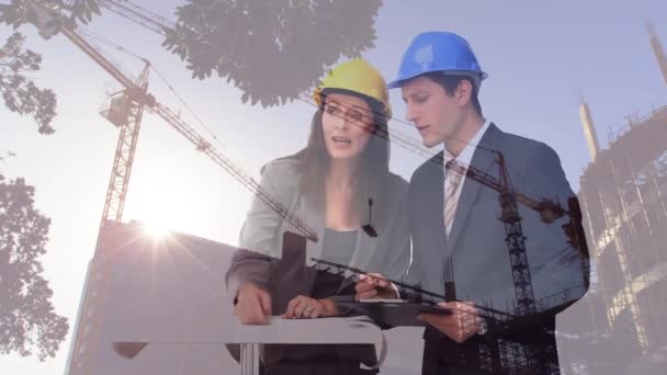Animation Building Site Business People Talking Office Global Business Connections — Stock Video