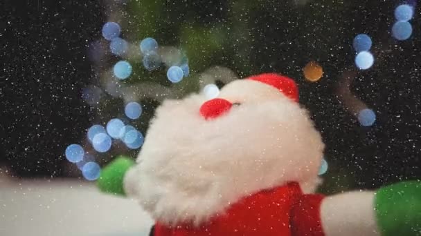 Animación Nieve Cayendo Sobre Decoraciones Navideñas Navidad Tradición Concepto Celebración — Vídeos de Stock