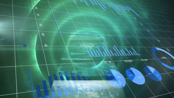Animace Statistik Zpracování Dat Pomocí Digitálních Obrazovek Globální Obchod Finance — Stock video