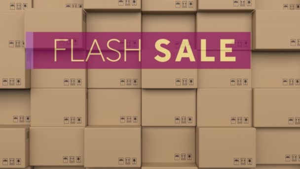 Animación Texto Venta Flash Sobre Pila Cajas Cartón Entrega Global — Vídeo de stock