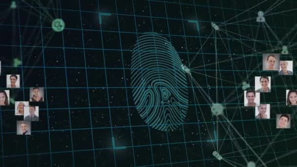 Animazione Impronte Digitali Biometriche Rete Connessioni Sfondo Scuro Sicurezza Globale — Video Stock