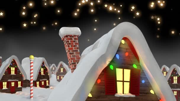 Animación Estrellas Cayendo Sobre Casas Con Luces Hadas Navidad Tradición — Vídeos de Stock