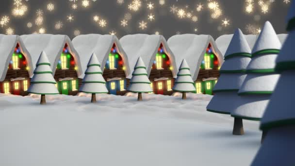 Animatie Van Sneeuw Vallen Huizen Met Sprookjes Kerstmis Traditie Viering — Stockvideo