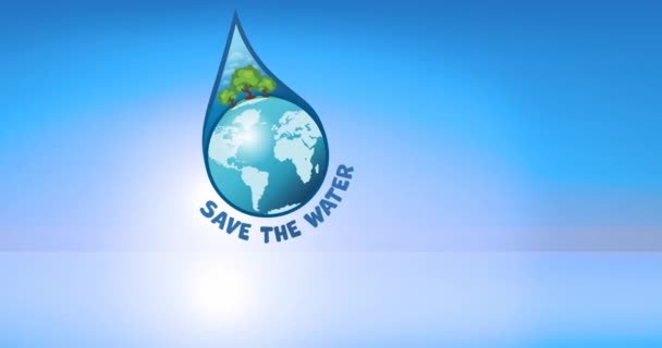 Animation Water Text Globe Trees Water Droplet Blue Background Global — Stock Video