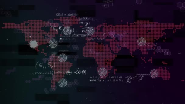 Dünya Haritası Üzerinde Veri Işleme Animasyonu Küresel Covid Salgın Ilaç — Stok video