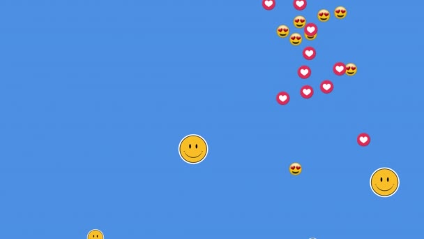 Animación Corazones Redes Sociales Iconos Digitales Emojis Flotando Sobre Fondo — Vídeos de Stock