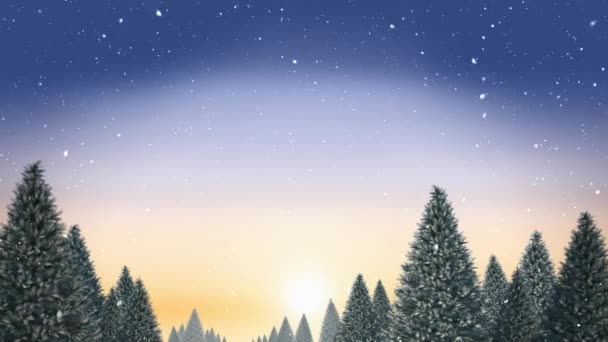 Animazione Caduta Neve Alberi Sfondo Blu Natale Tradizione Concetto Celebrazione — Video Stock