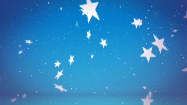Animação Estrelas Neve Caindo Sobre Fundo Azul Natal Tradição Conceito — Vídeo de Stock