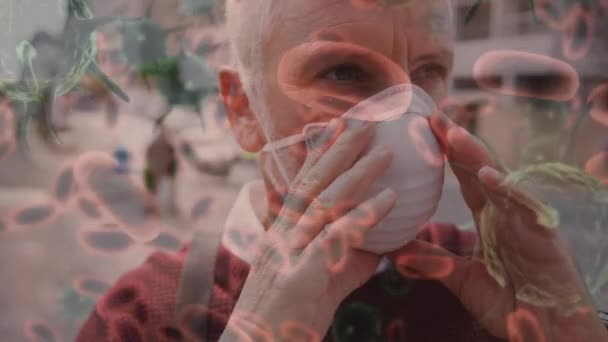 Animação Células Vívidas Movendo Sobre Homem Máscara Facial Conceito Global — Vídeo de Stock