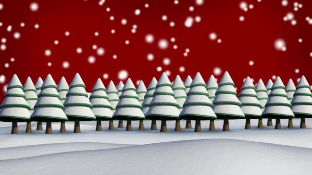 Animation Neige Tombant Sur Les Arbres Sur Fond Rouge Noël — Video