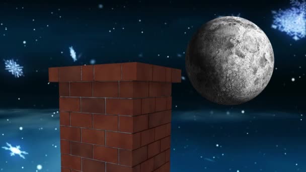 Animation Des Paysages Noël Hiver Avec Cheminée Chutes Neige Lune — Video