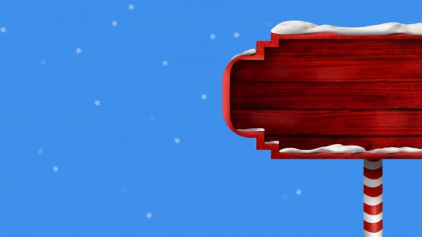 Animación Nieve Cayendo Sobre Letrero Madera Navidad Con Espacio Copia — Vídeo de stock