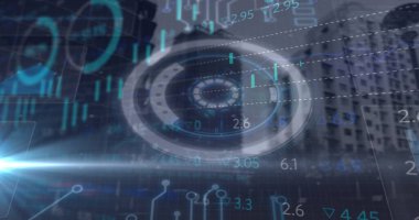 Arkaplanda yüksek binalar için borsa veri işleme ve yuvarlak tarayıcı. 