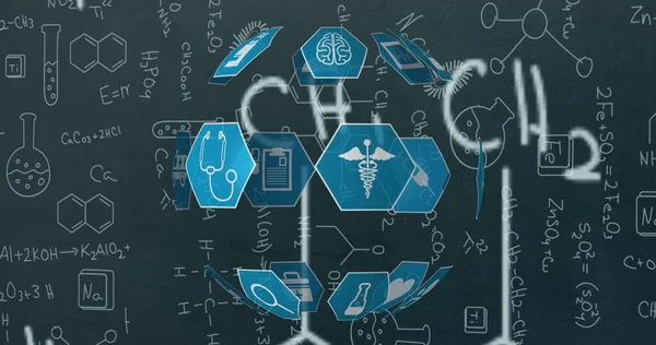 Obrázek Sítě Spojů Lékařských Ikon Nad Kresbami Chemie Digitální Rozhraní — Stock fotografie