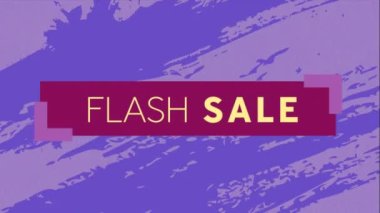 Mor arkaplan üzerinde flash satış metni animasyonu. Alışveriş, satış ve perakende konsepti dijital olarak oluşturulmuş video.