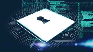 Karanlık arkaplan üzerindeki veri işleme asma kilidi ve bağlantı ağlarının animasyonu. küresel internet güvenliği, dijital arayüz ve bağlantılar konsepti dijital olarak oluşturulmuş video.