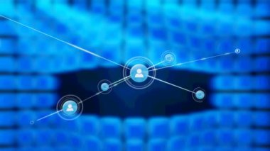 Mavi arkaplandaki bağlantı ağının canlandırılması. küresel iş, bağlantılar, veri işleme ve teknoloji konsepti dijital olarak oluşturulmuş video.