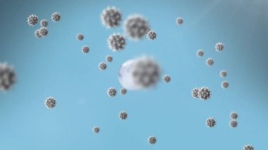 Dünya üzerinde uçan Coperid 19 hücrenin animasyonu. küresel covid 19 salgın, ilaç ve sağlık hizmetleri konsepti dijital olarak oluşturulmuş video.
