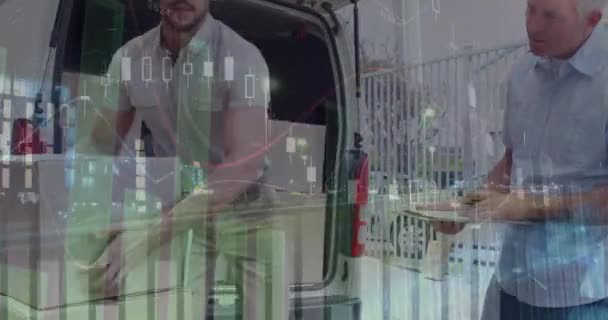 Animation Der Datenverarbeitung Beim Einpacken Von Kartons Ein Auto Globales — Stockvideo