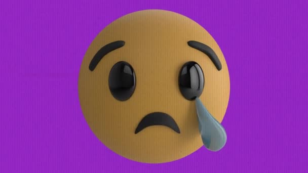 Animación Emoji Triste Icono Sobre Pantalla Con Ruido Concepto Global — Vídeo de stock