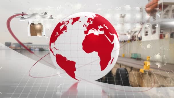 Animering Nätverk Anslutningar Över Drönare Med Paket Över Varvet Global — Stockvideo