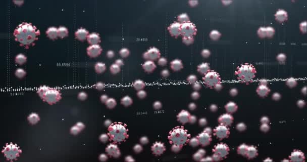 Animación Del Procesamiento Datos Sobre Células Coronavirus Flotando Global Covid — Vídeos de Stock