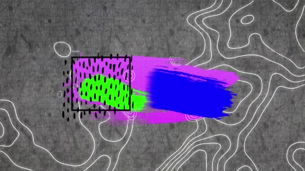 Анимация Розовых Синих Зеленых Абстрактных Следов Краски Над Движущимися Контурными — стоковое видео