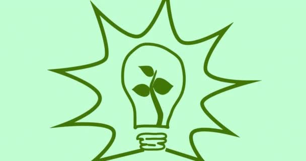 Animation Green Plant Light Bulb Green Background Global Conservation Green — Stock Video