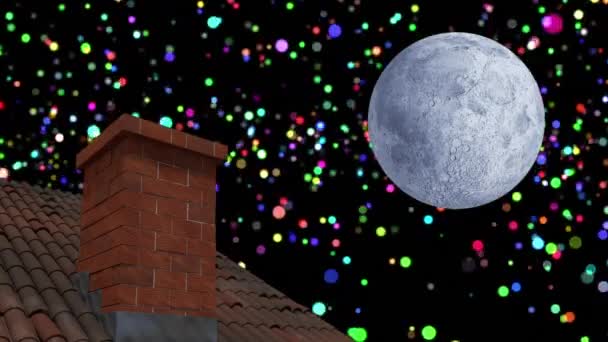 Animation Des Paysages Noël Hiver Avec Cheminée Chutes Neige Lune — Video