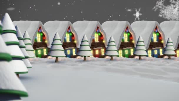 Κινούμενο Χιόνι Πέφτει Πάνω Από Σπίτια Φώτα Νεράιδα Χριστούγεννα Παράδοση — Αρχείο Βίντεο