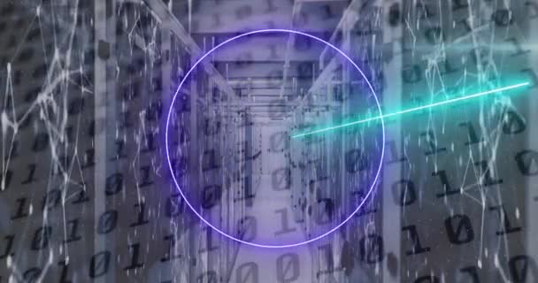 Animation Von Neon Formen Die Sich Über Den Serverraum Bewegen — Stockvideo