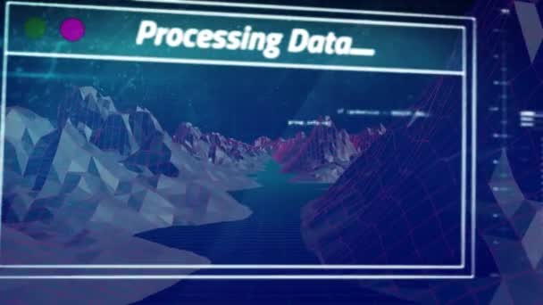 Animação Processamento Dados Sobre Montanhas Digitais Mídia Social Global Conexões — Vídeo de Stock