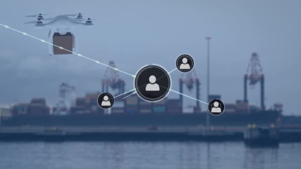 Animace Sítí Připojení Digitálních Dronů Loděnicích Globální Sociální Média Připojení — Stock video