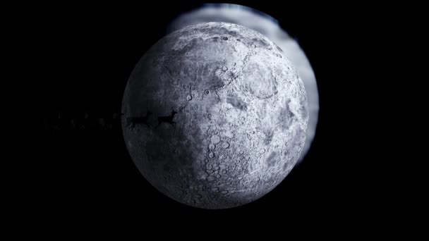 Animação Papai Noel Trenó Com Renas Passando Sobre Lua Natal — Vídeo de Stock