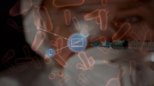 连接19细胞和疫苗的连接网络的动画 全球联盟19大流行病 医药和保健服务概念 — 图库视频影像