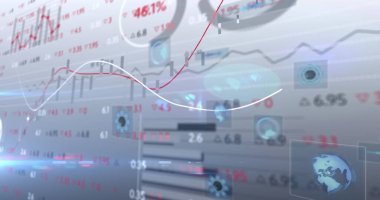 Gri arkaplandaki çoklu yuvarlak tarayıcılara karşı borsa veri işlemesi. küresel finans ve ağ teknolojisi kavramı