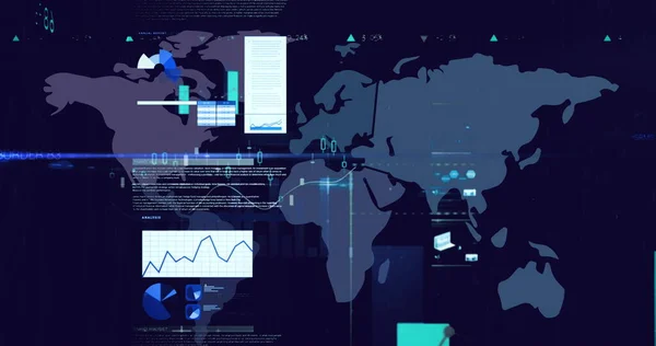 Digitaal Beeld Van Digitale Interface Met Gegevensverwerking Tegen Wereldkaart Blauwe — Stockfoto