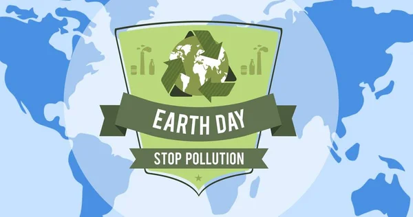 Složení Pozemního Textu Zeleného Globálního Loga Recyklace Pozadí Světových Map — Stock fotografie