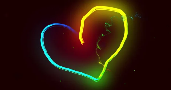 Bild Von Leuchtenden Bunten Lichtspuren Herzform Auf Schwarzem Hintergrund Bewegungs — Stockfoto