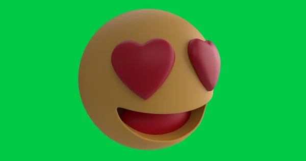 Obrázek Lásky Emoji Ikona Očima Srdce Zeleném Pozadí Obrazovky Padající — Stock fotografie