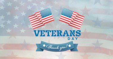 Amerikan bayrağı üzerinde Gaziler Günü metni. Vatanseverlik ve kutlama konsepti dijital olarak oluşturulmuş video.