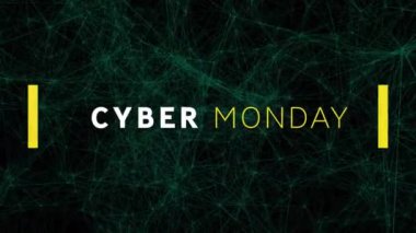 Bağlantı ağları üzerinden siber pazartesi satışı metninin animasyonu. küresel çevrimiçi satış, alışveriş ve bağlantılar konsepti dijital olarak oluşturulmuş video.