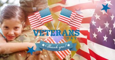 Gaziler Günü animasyonu, asker ve kızı üzerine metin. Vatanseverlik ve kutlama konsepti dijital olarak oluşturulmuş video.