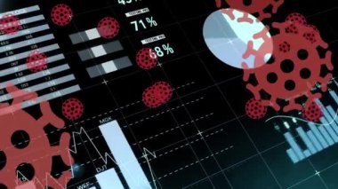 Coperid 19 hücre ve istatistik işleme animasyonu. küresel covid 19 salgın ve veri işleme konsepti dijital olarak oluşturulmuş video.