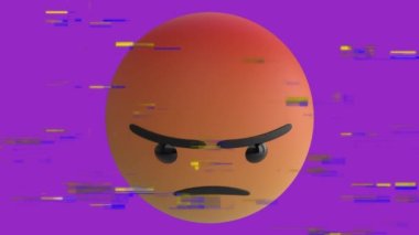 Sinirli emoji simgesinin gürültülü bir şekilde ekranda canlandırılması. küresel sosyal medya ve iletişim konsepti dijital olarak oluşturulmuş video.